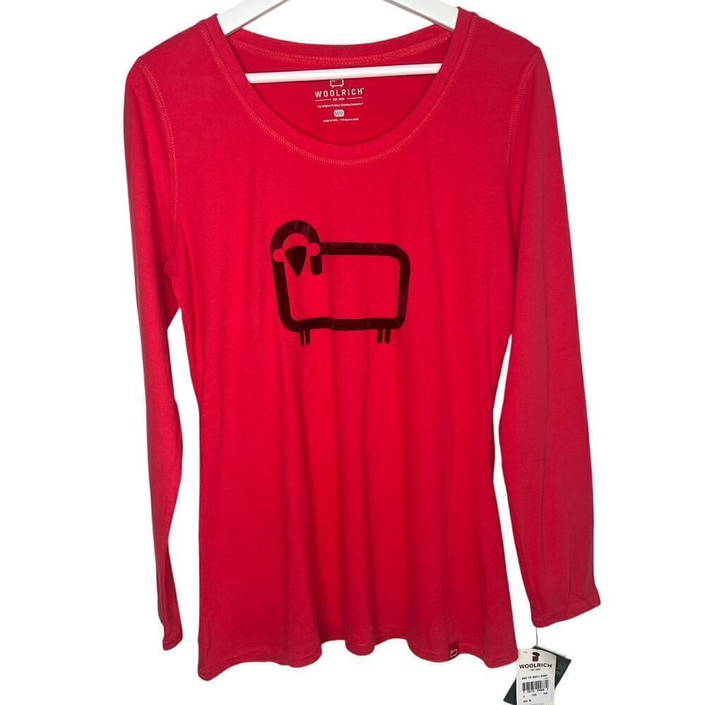 NWT Woolrich Women's The Wooly Scoop Logo Long Sleeve Tee Red Size M